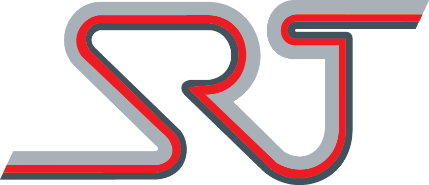 SRJ-logotyp med grå, röd och svart kontur på transparent bakgrund.